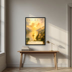 Grand Tour 1819 — Lake Como art print, in a black frame, styled in a desk