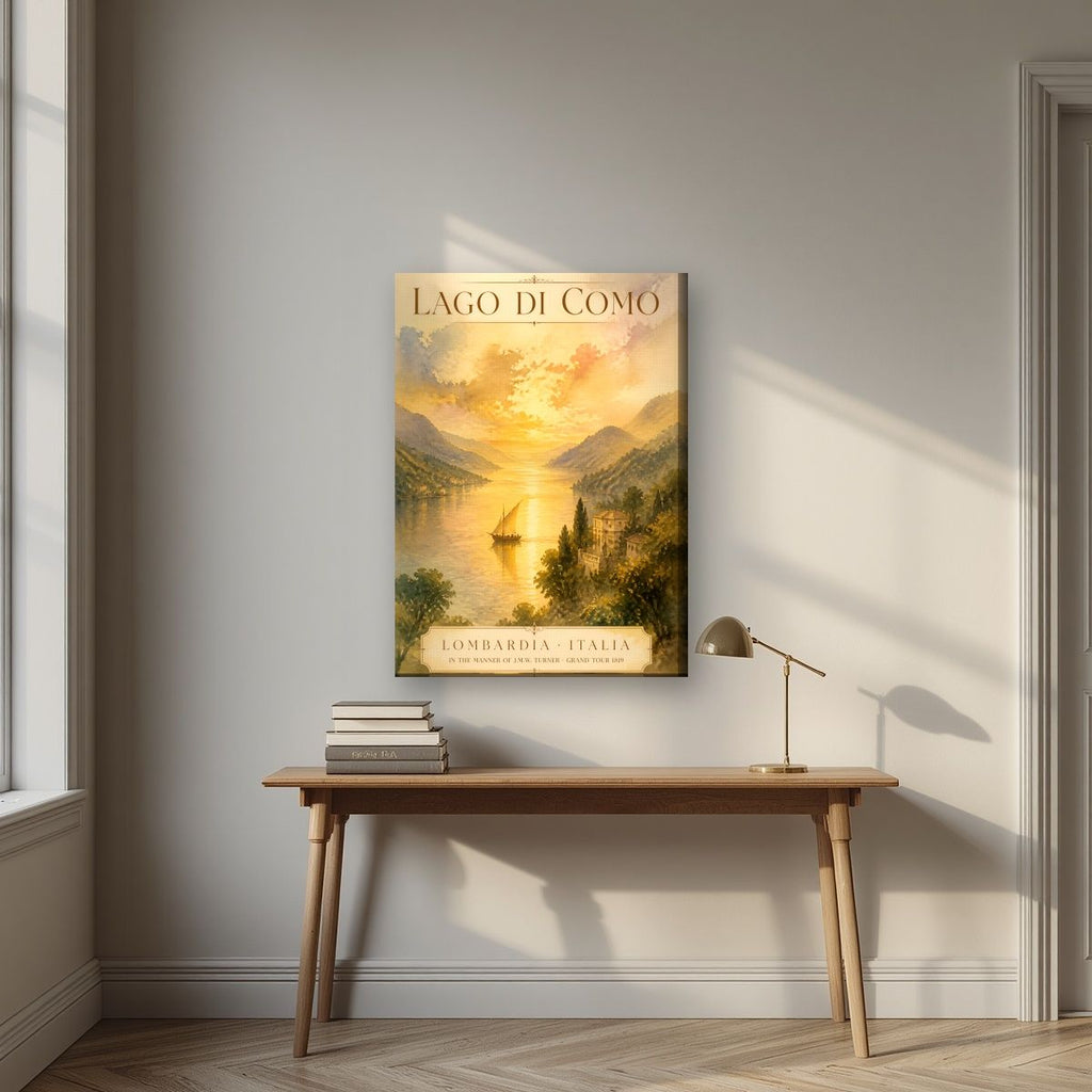 Grand Tour 1819 — Lake Como art print, on slim canvas, styled in a desk