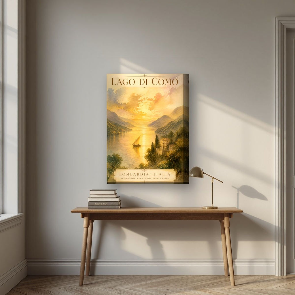 Grand Tour 1819 — Lake Como art print, on thick canvas, styled in a desk