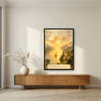 Grand Tour 1819 — Lake Como art print, in a black frame, styled in a living room