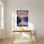 L'Alba Sul Lago — Lake Como art print, unframed poster, styled in a kitchen