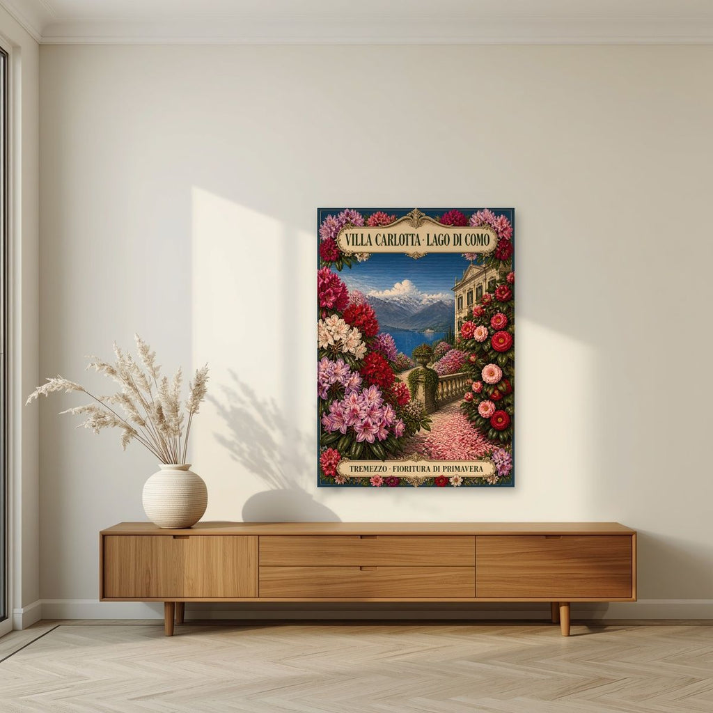 Villa Carlotta — Lake Como art print, unframed poster, styled in a living room