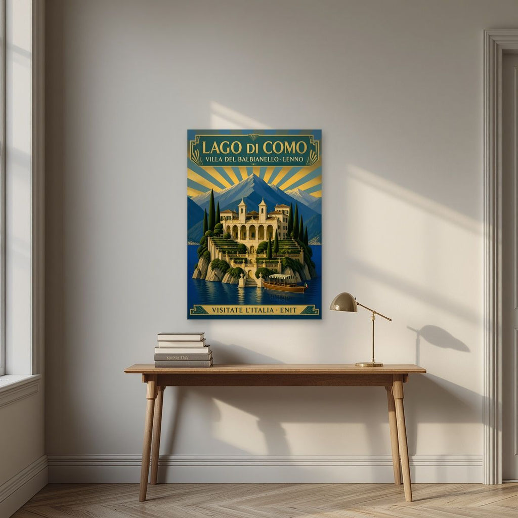 Villa Del Balbianello — Lake Como art print, unframed poster, styled in a desk