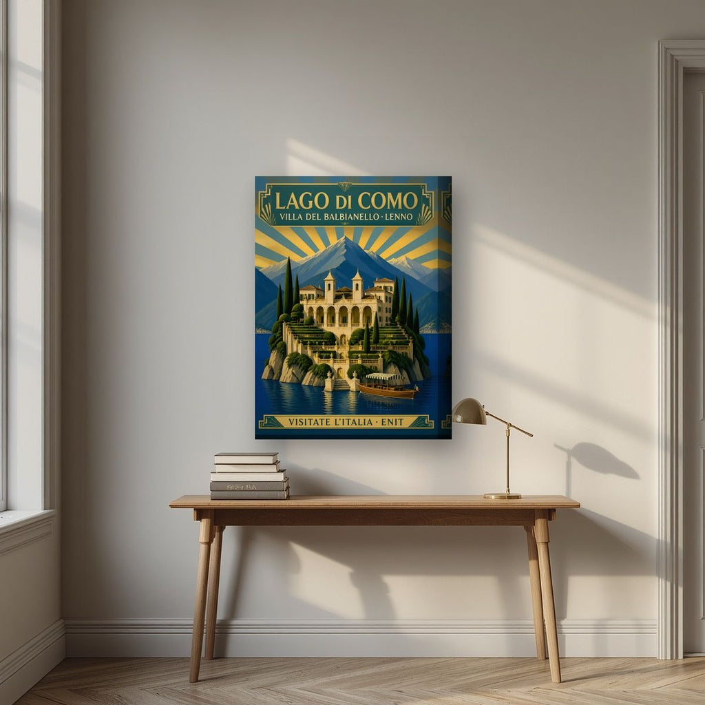 Villa Del Balbianello — Lake Como art print, on thick canvas, styled in a desk