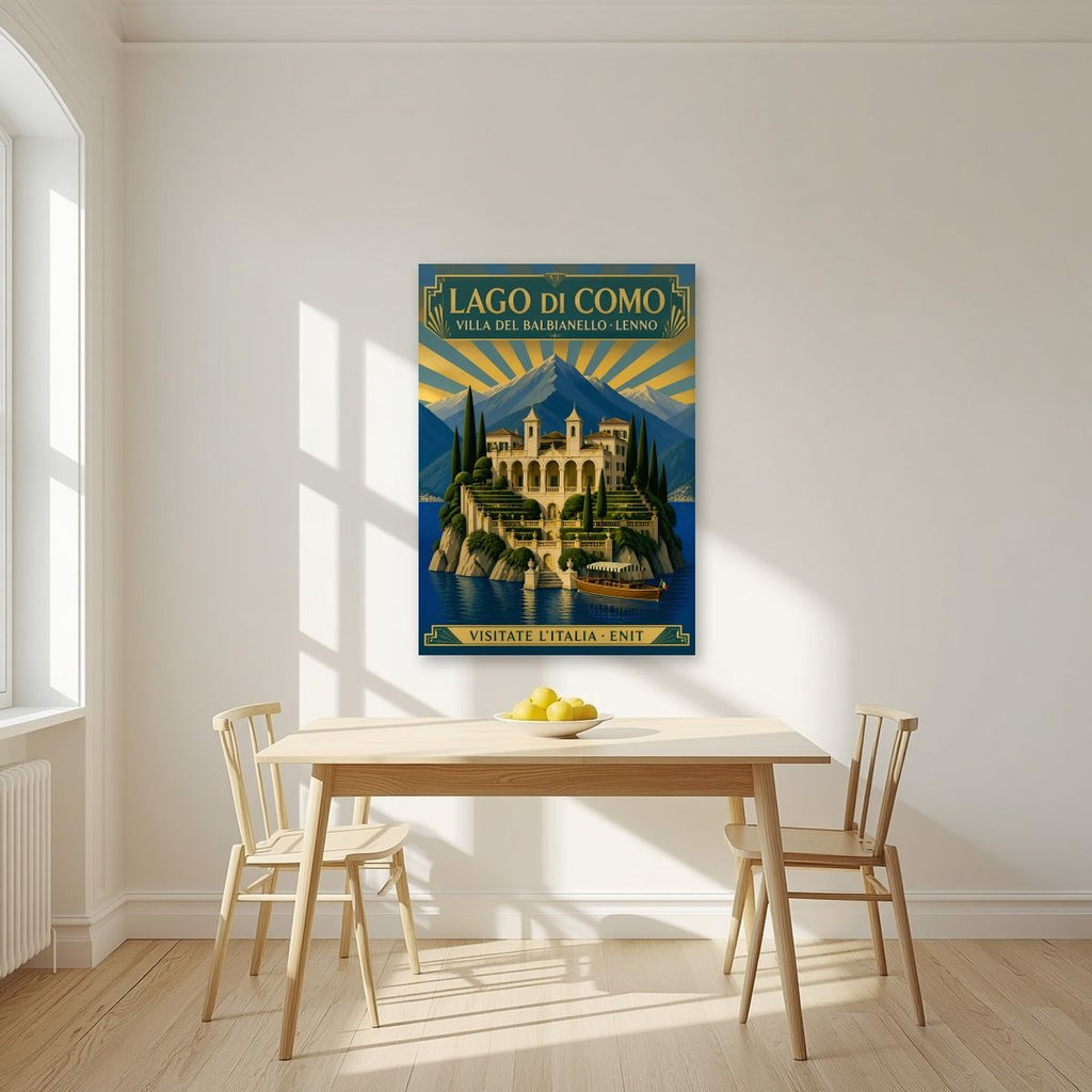 Villa Del Balbianello — Lake Como art print, unframed poster, styled in a kitchen