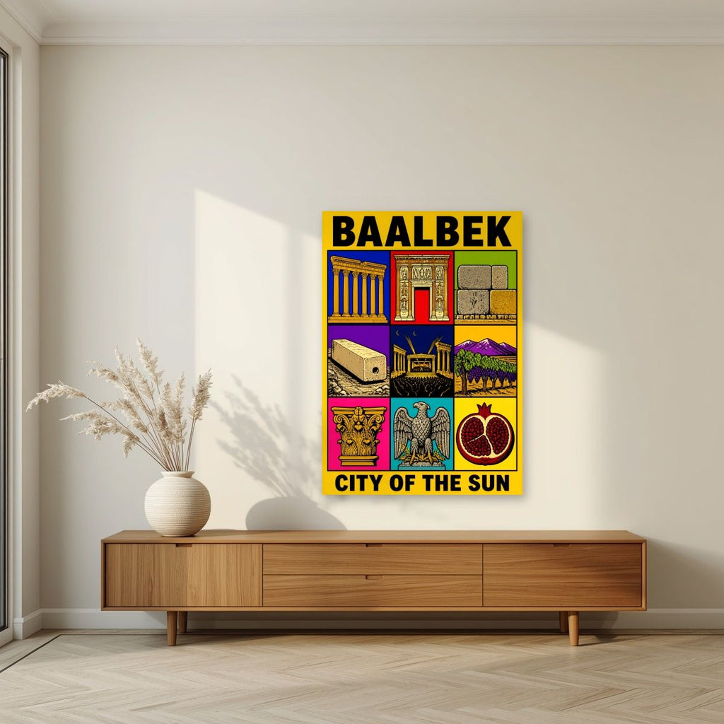 Bekaa Icons — Baalbek art print, unframed poster, styled in a living room