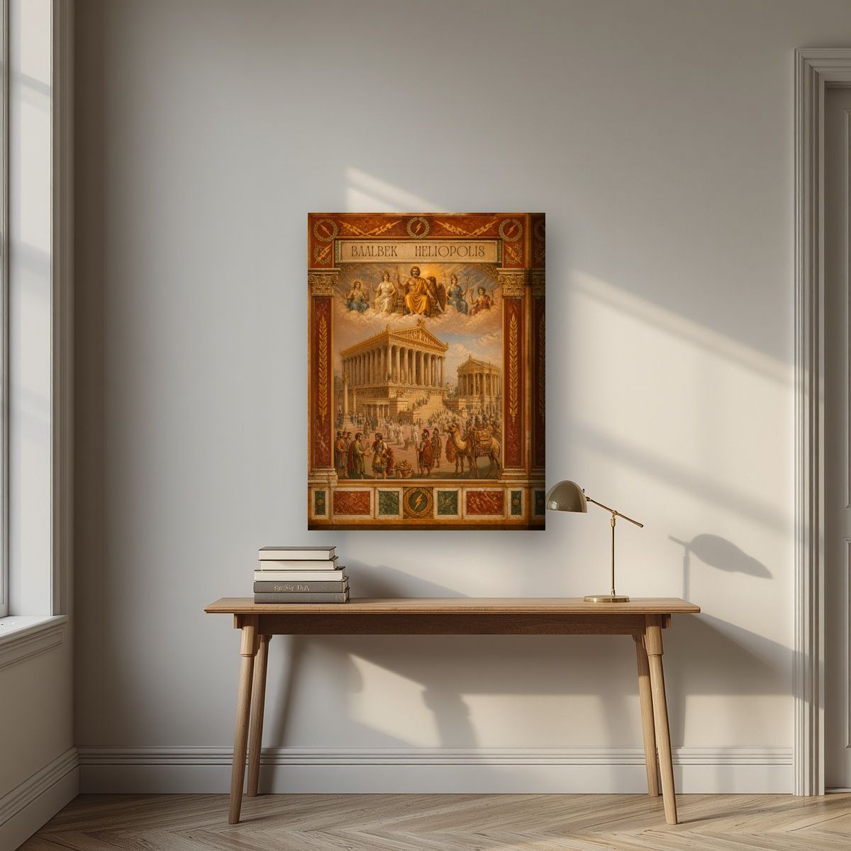 Heliopolis — Baalbek art print, on thick canvas, styled in a desk