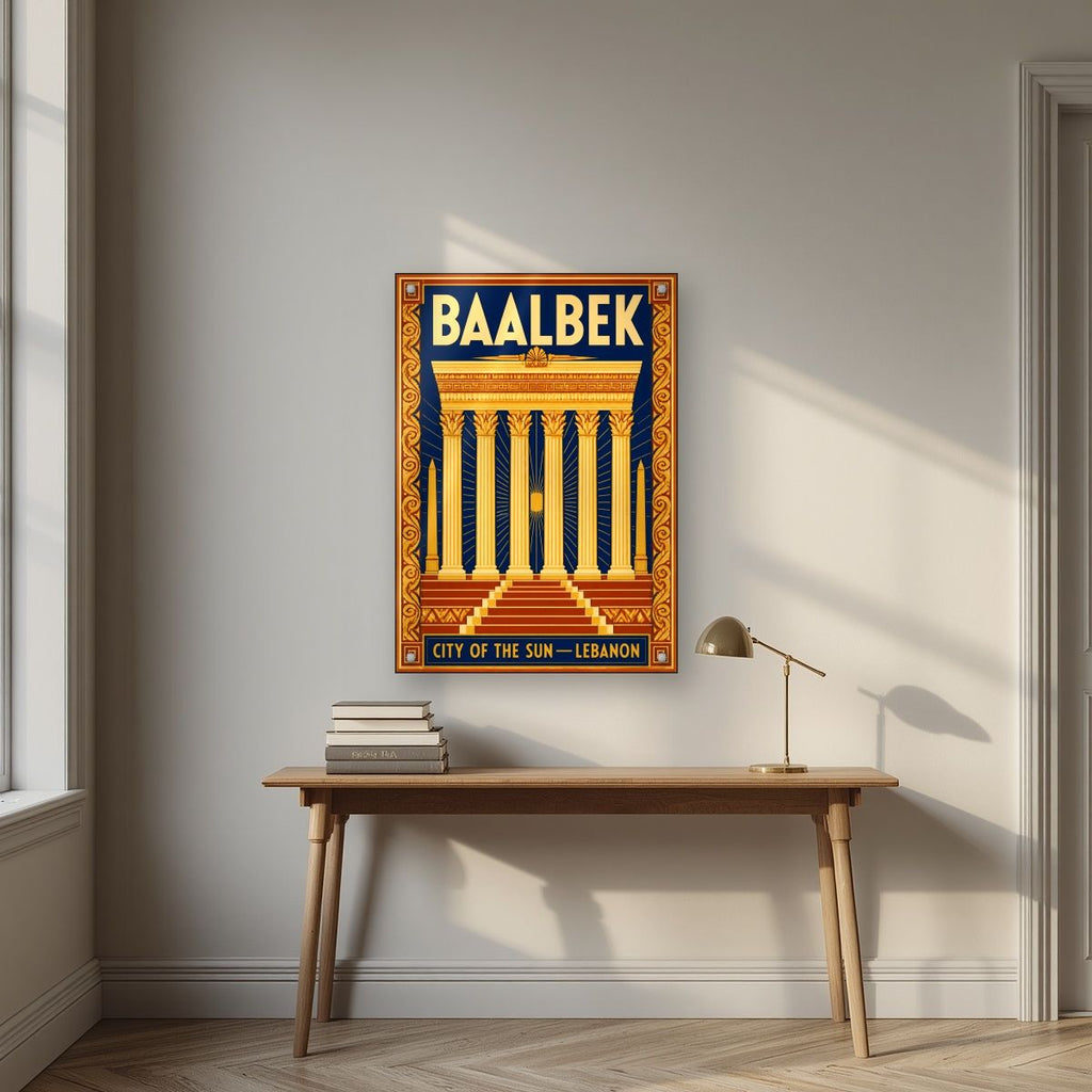 Madinat al-Shams — Baalbek art print, as an acrylic print, styled in a desk