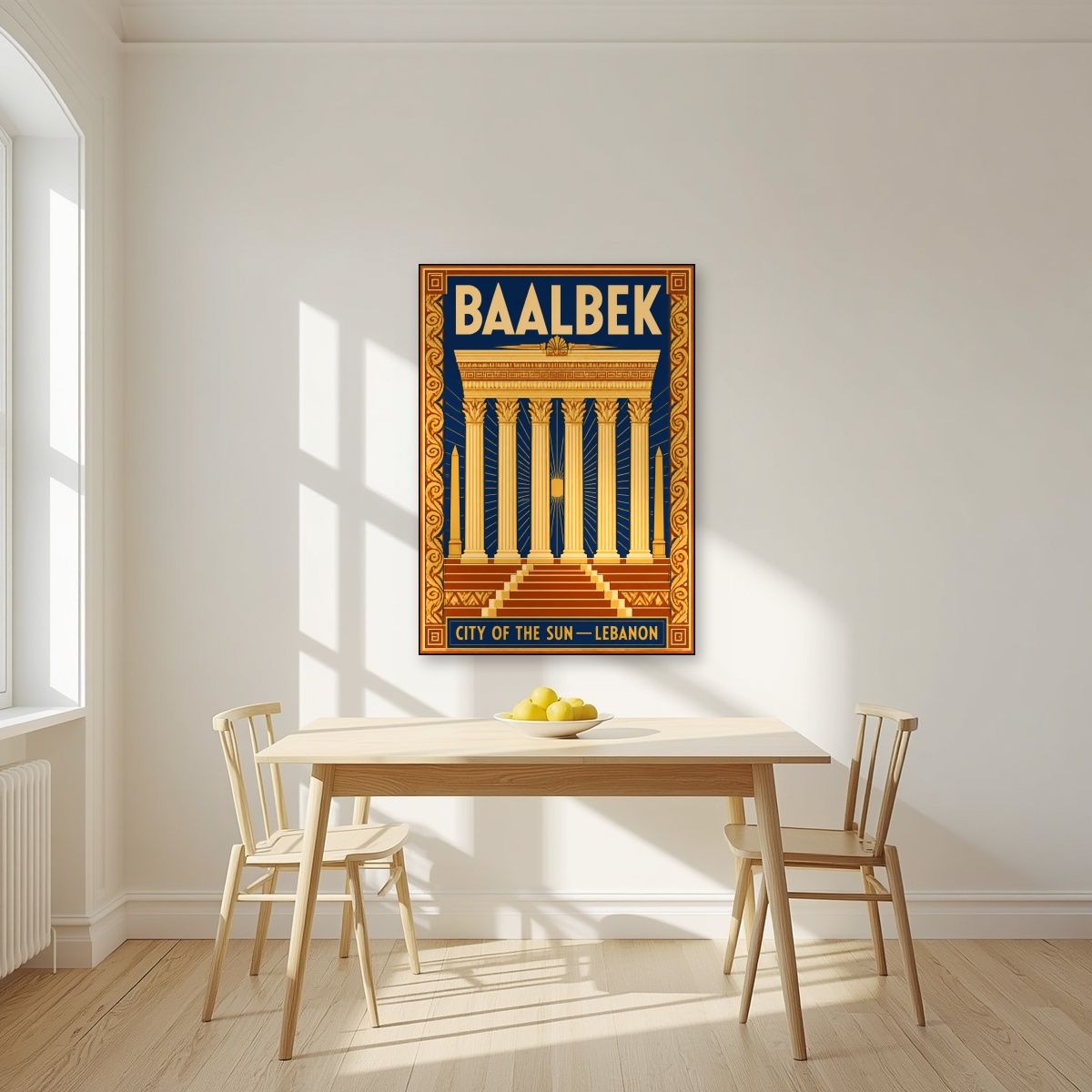 Madinat al-Shams — Baalbek art print, unframed poster, styled in a kitchen