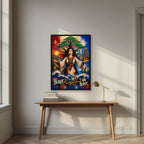 Bint al Arz — Beirut art print, in a black frame, styled in a desk