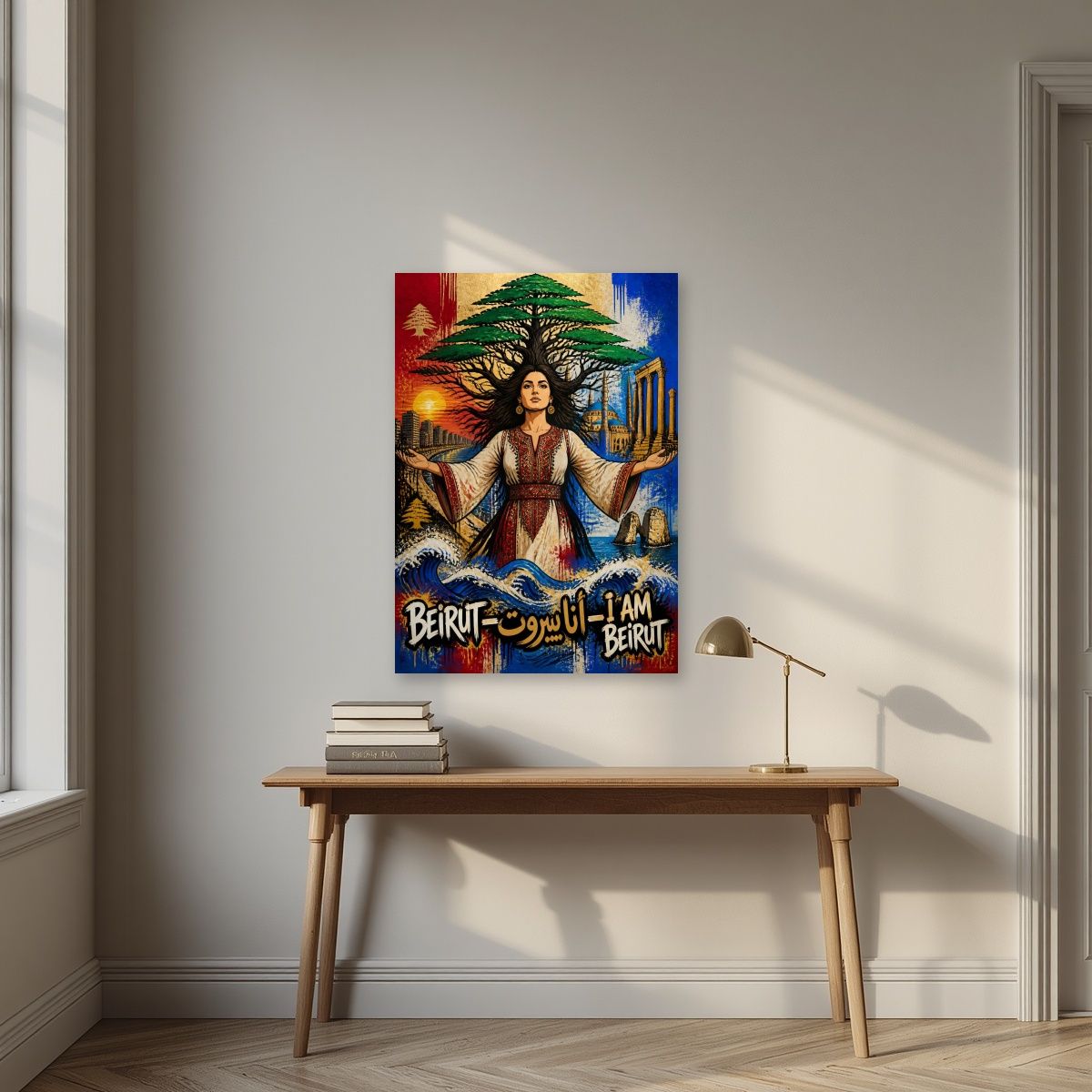 Bint al Arz — Beirut art print, unframed poster, styled in a desk