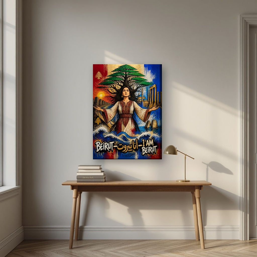 Bint al Arz — Beirut art print, on slim canvas, styled in a desk