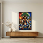 Bint al Arz — Beirut art print, in a black frame, styled in a living room