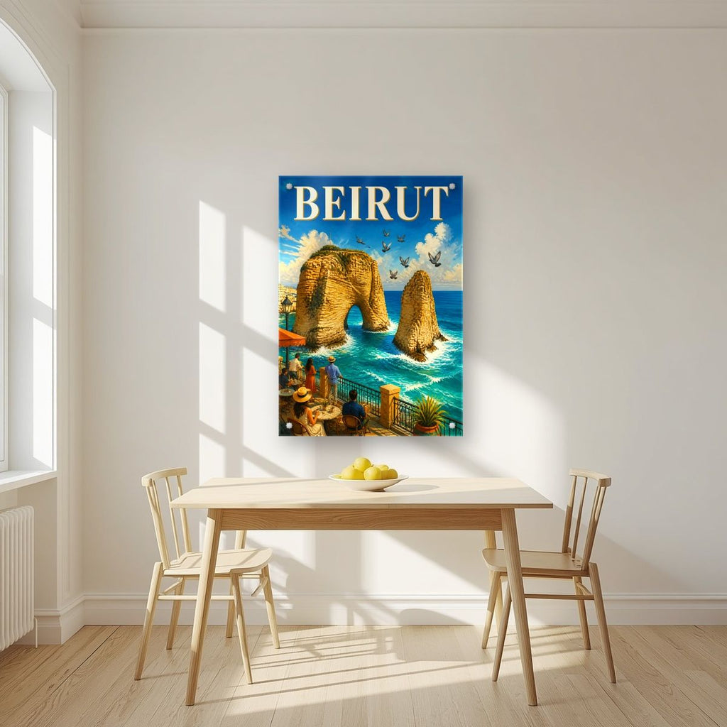 Cafe Raouche — Beirut art print, as an acrylic print, styled in a kitchen