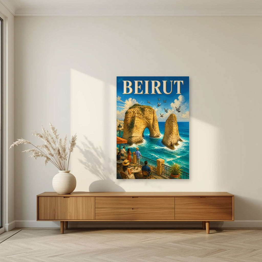 Cafe Raouche — Beirut art print, unframed poster, styled in a living room