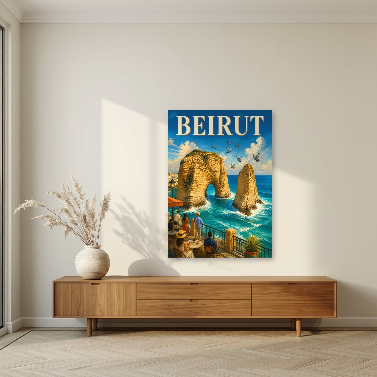 Cafe Raouche — Beirut art print, unframed poster, styled in a living room
