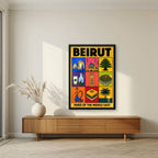 Mezze & Mosaics — Beirut art print, in a black frame, styled in a living room