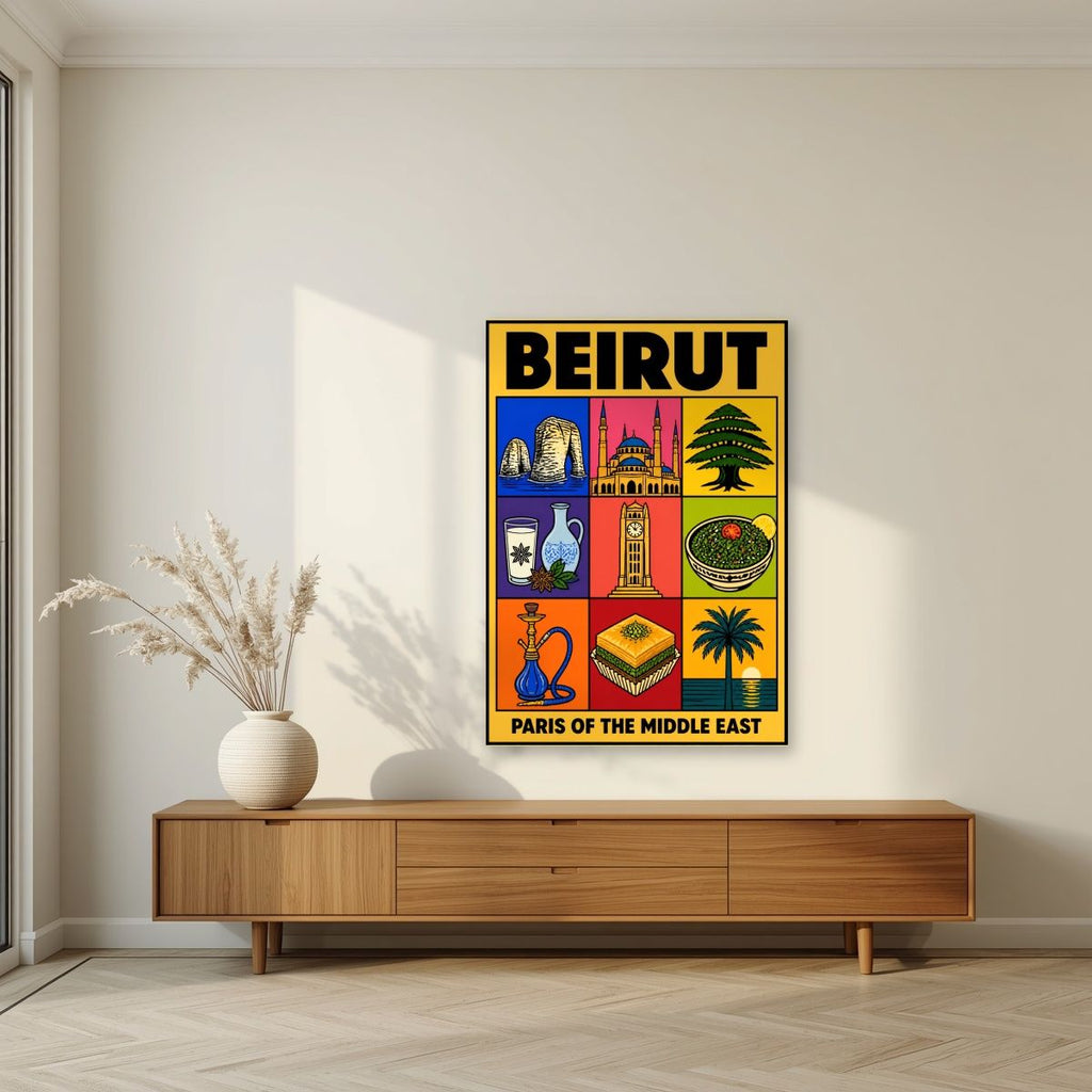Mezze & Mosaics — Beirut art print, unframed poster, styled in a living room