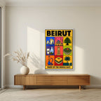 Mezze & Mosaics — Beirut art print, in a white frame, styled in a living room