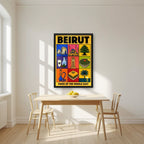 Mezze & Mosaics — Beirut art print, in a black frame, styled in a kitchen