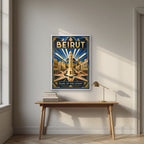 Sahet el Nejmeh — Beirut art print, in a white frame, styled in a desk