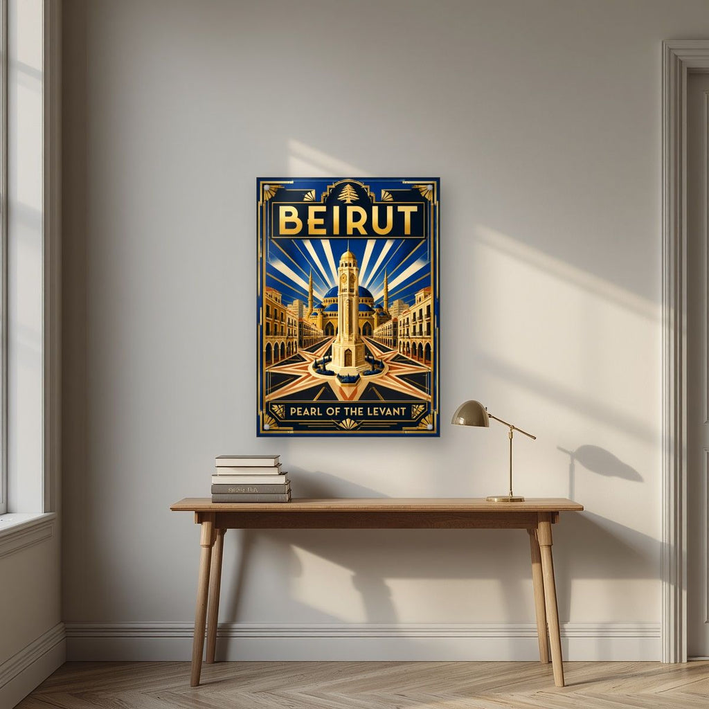 Sahet el Nejmeh — Beirut art print, as an acrylic print, styled in a desk