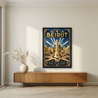 Sahet el Nejmeh — Beirut art print, in a black frame, styled in a living room