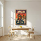 Sakhrat al Rawshe — Beirut art print, in an oak frame, styled in a kitchen