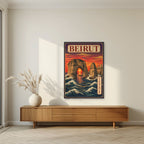 Sakhrat al Rawshe — Beirut art print, unframed poster, styled in a living room