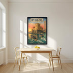 Crusader Castle — Byblos art print, in a black frame, styled in a kitchen