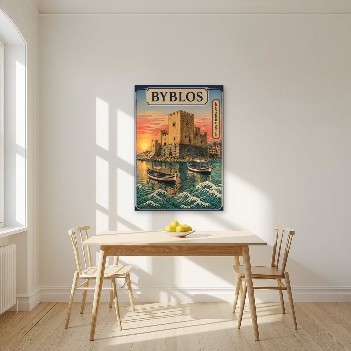 Crusader Castle — Byblos art print, unframed poster, styled in a kitchen