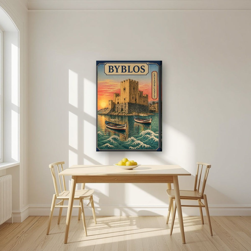 Crusader Castle — Byblos art print, on slim canvas, styled in a kitchen