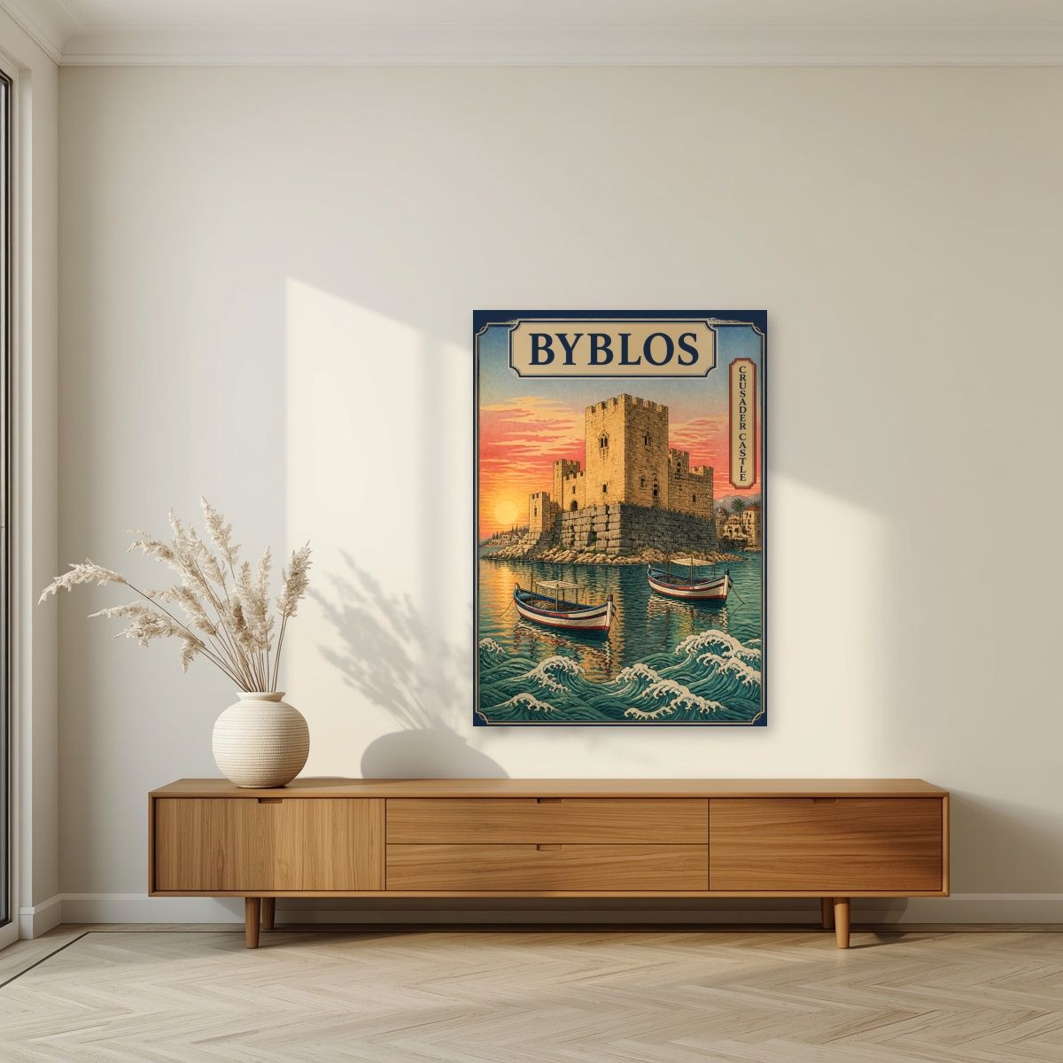 Crusader Castle — Byblos art print, unframed poster, styled in a living room