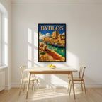 Fishermen's Quay — Byblos art print, in a black frame, styled in a kitchen