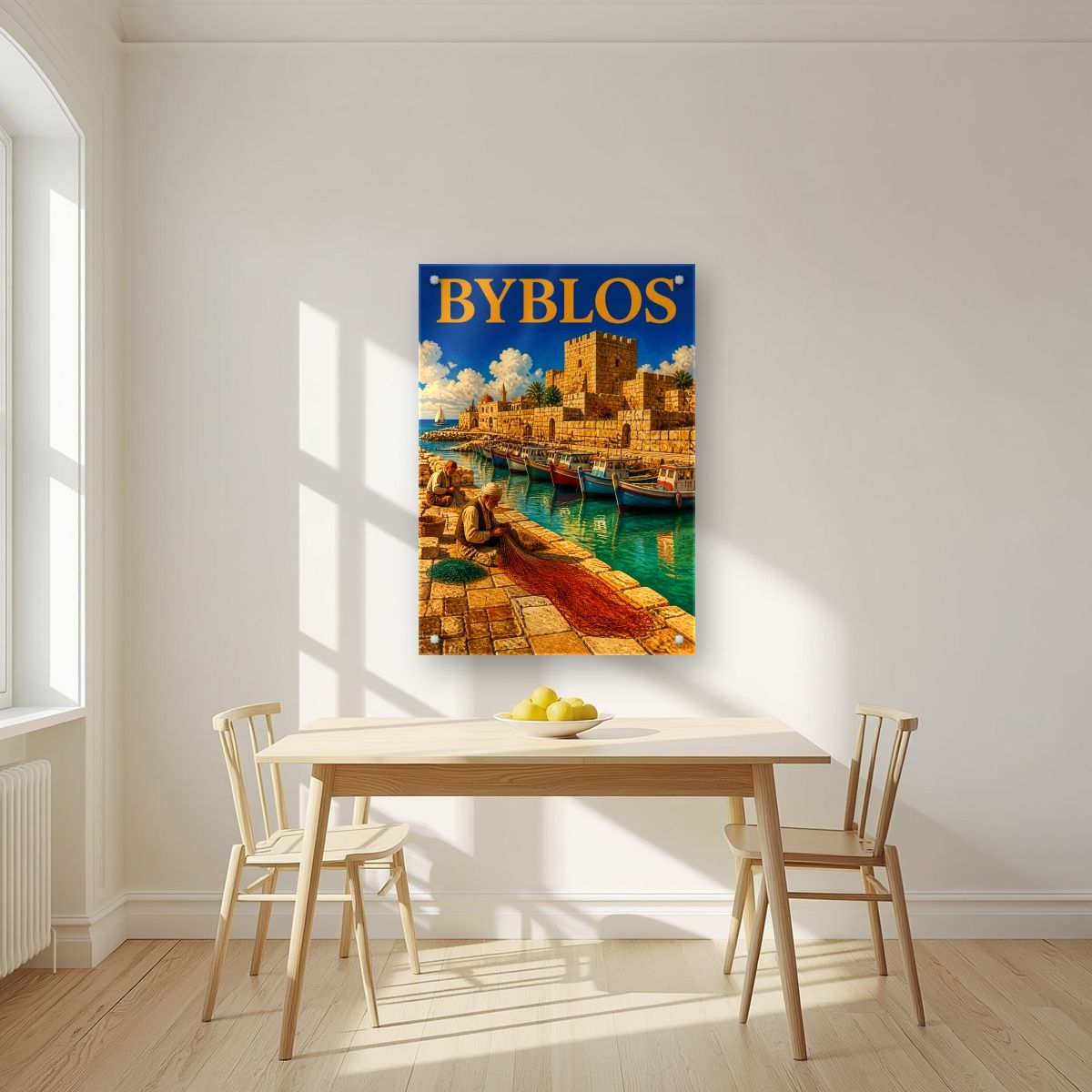 Fishermen's Quay — Byblos art print, as an acrylic print, styled in a kitchen