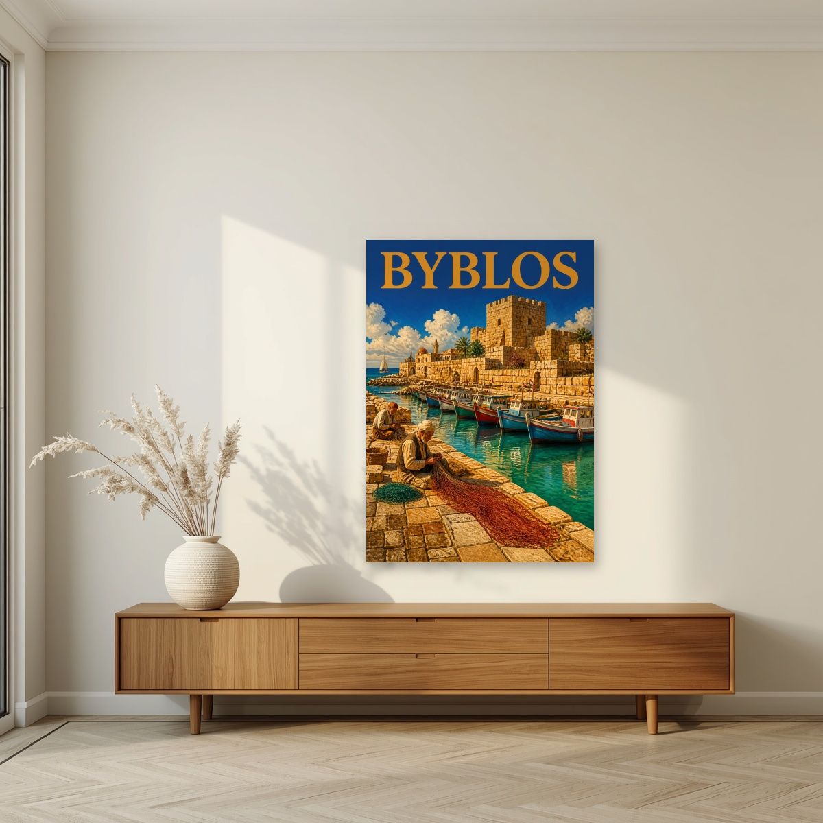 Fishermen's Quay — Byblos art print, unframed poster, styled in a living room