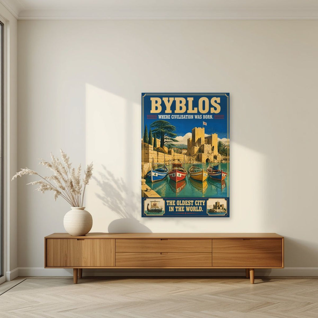 Jbeil Harbour — Byblos art print, unframed poster, styled in a living room