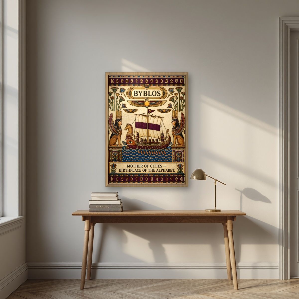 Mother of Cities — Byblos art print, in an oak frame, styled in a desk