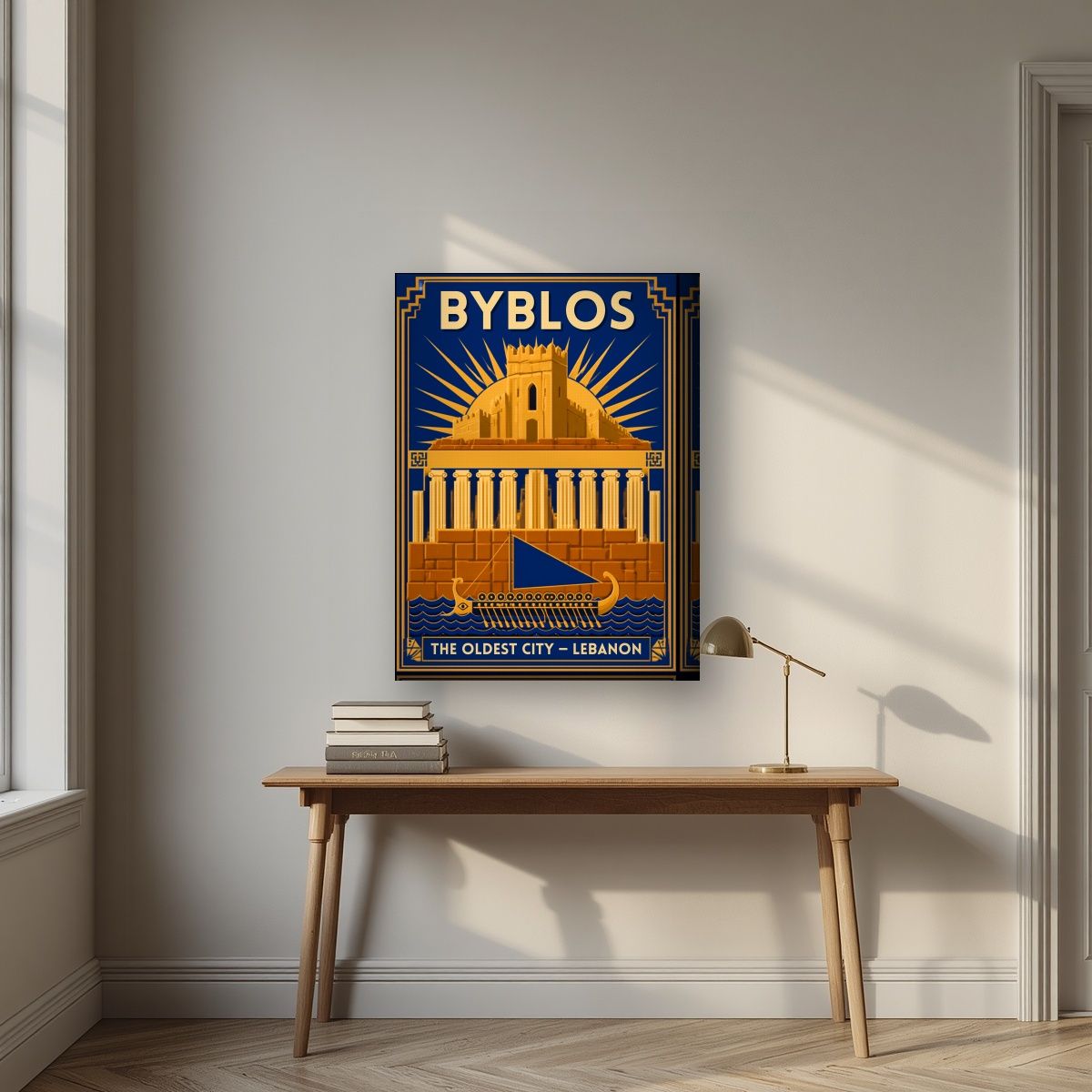 Phoenician Sail — Byblos art print, on thick canvas, styled in a desk
