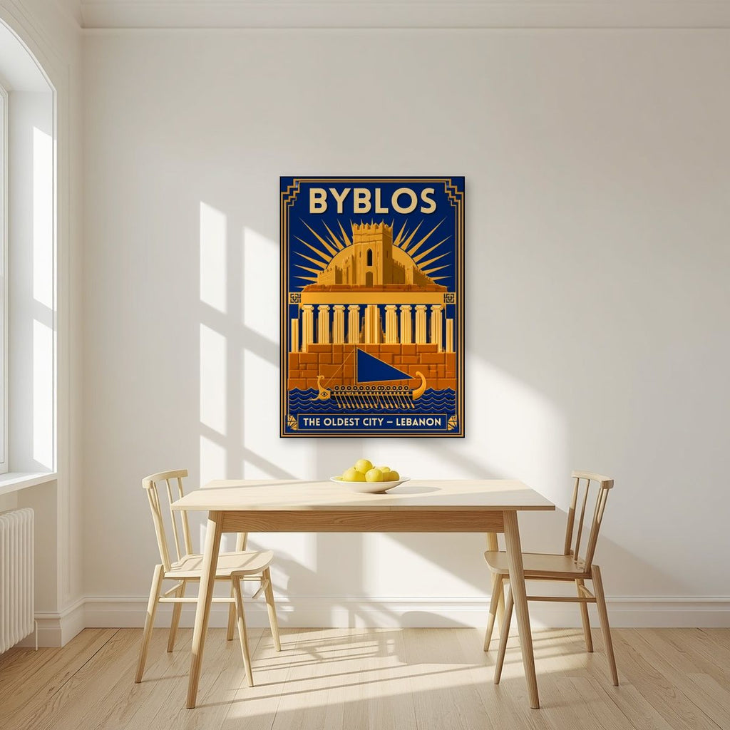 Phoenician Sail — Byblos art print, unframed poster, styled in a kitchen