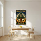 Golden Cedar — Cedars of God art print, unframed poster, styled in a kitchen