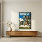 Thalj al-Arz — Cedars of God art print, on slim canvas, styled in a living room