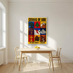 The Holy Nine — Cedars of God art print, in a white frame, styled in a kitchen