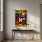 The Holy Nine — Cedars of God art print, in a black frame, styled in a desk