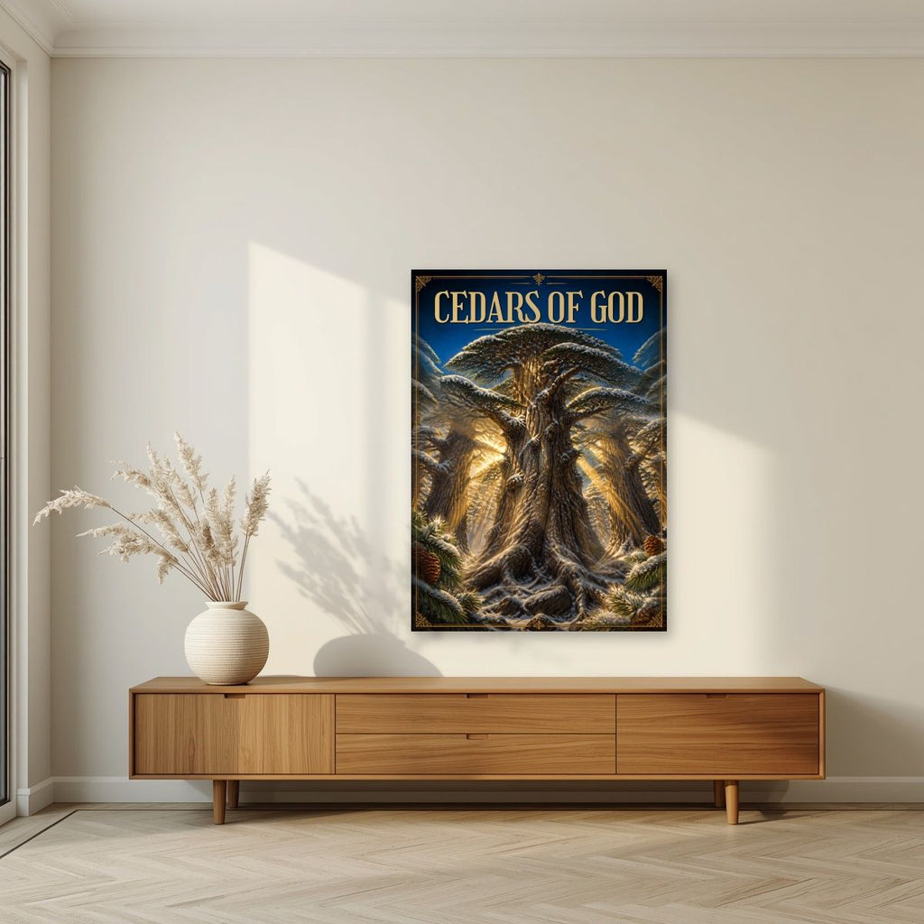 Thousand Winters — Cedars of God art print, unframed poster, styled in a living room