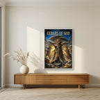 Thousand Winters — Cedars of God art print, in a white frame, styled in a living room