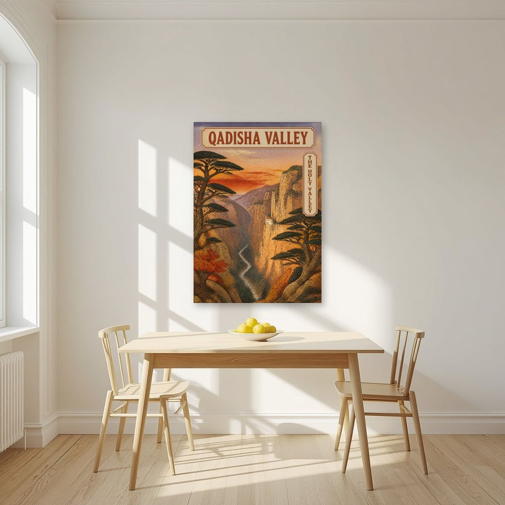 Wadi Qadisha — Cedars of God art print, unframed poster, styled in a kitchen