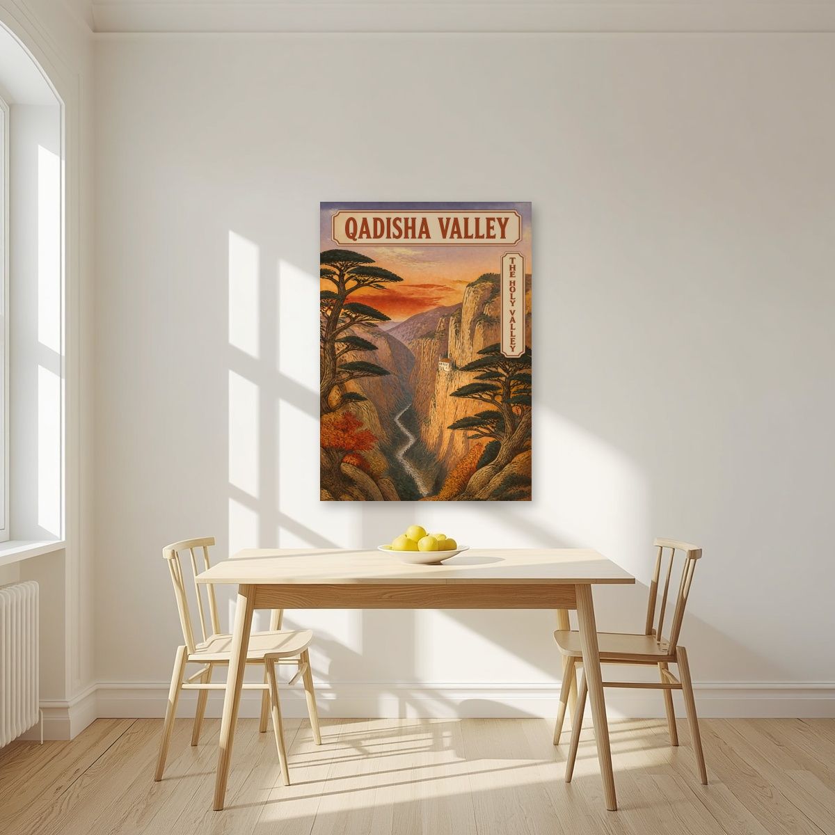 Wadi Qadisha — Cedars of God art print, unframed poster, styled in a kitchen