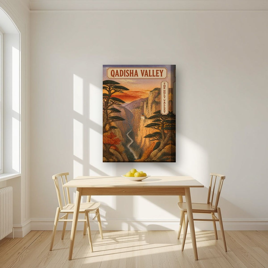 Wadi Qadisha — Cedars of God art print, on thick canvas, styled in a kitchen