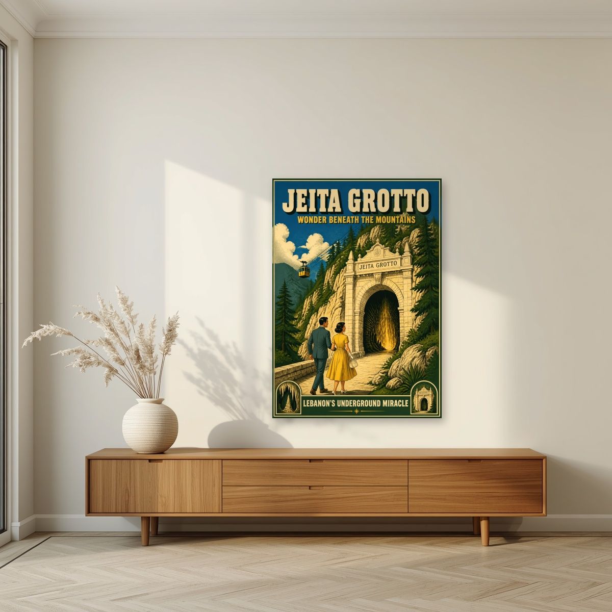 Bab al-Maghara — Jeita Grotto art print, unframed poster, styled in a living room